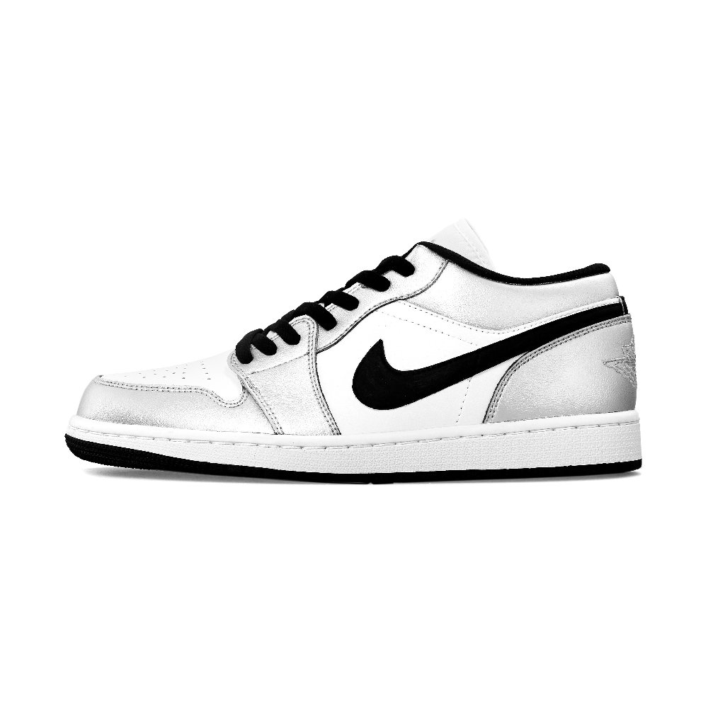Jordan Air Jordan 1 Black Silver Toe Abrasion Resistant Low Top Vintage Basketball Shoes Men's Silver