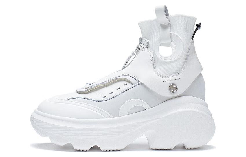 LiNing Cream Puff Abrasion Resistant Breathable High Top Casual Shoes Women's White