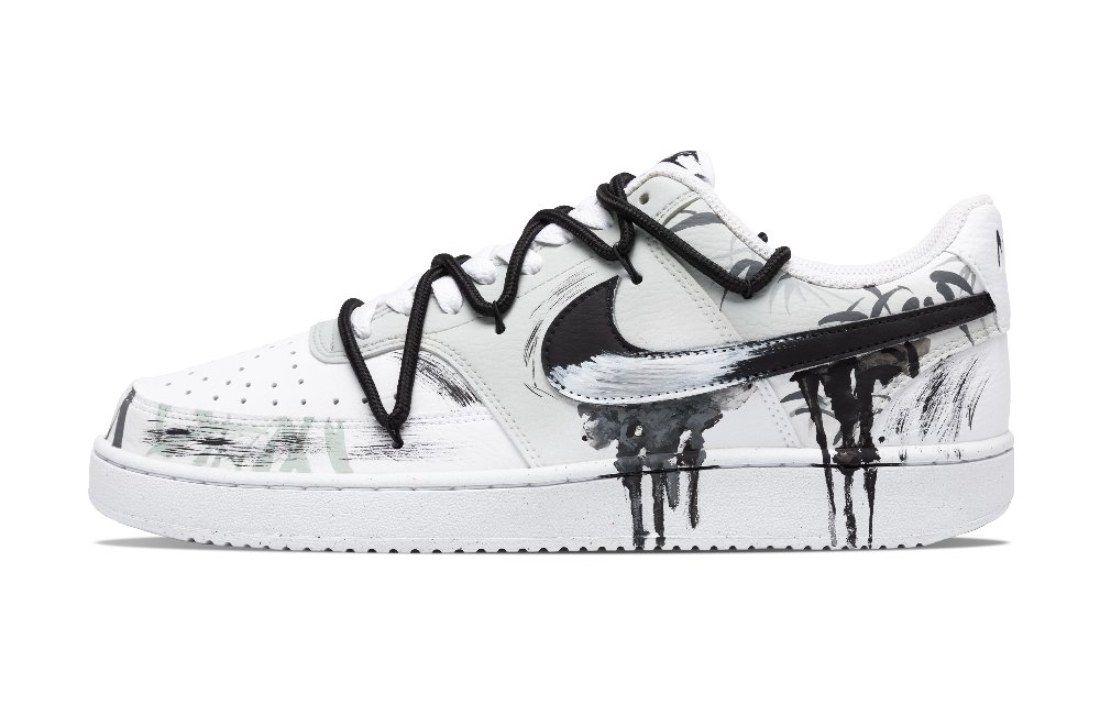 Nike Court Vision 1 Anti-Slip Wear-Resistant Low-Top Skateboard Shoes Men Black White