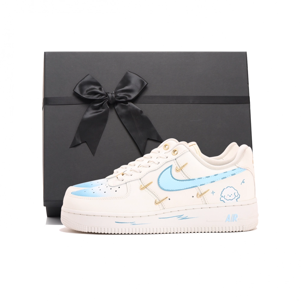 Nike Air Force 1 Coverage Abrasion Resistant Low top Skateboard Shoes Women's White Blue