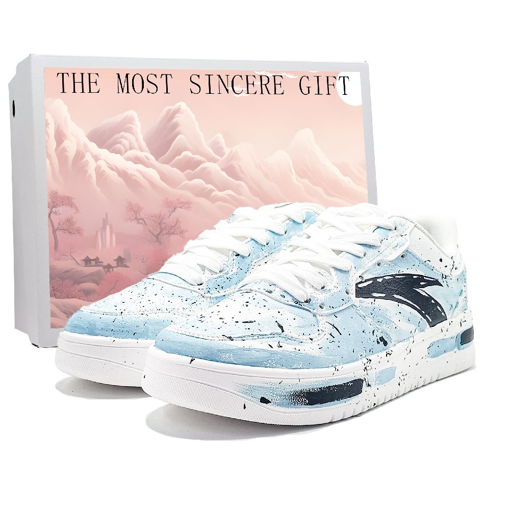Anta Relaxed Slip Resistant Shock Absorbers Low Top Skateboard Shoes Men's White Blue
