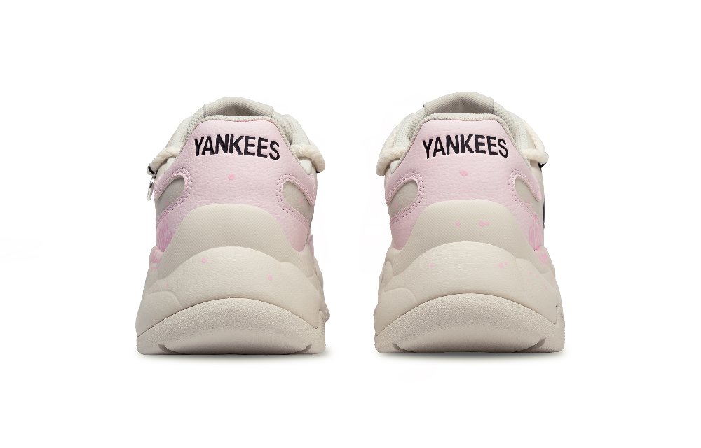 MLB Big Ball Chunky Pink Rose Wear resistant And Waterproof Low Top Chunky Sneakers Unisex Ivory White