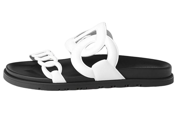 HERMES Extra Abrasion-Resistant Slide Slippers Women's Black White