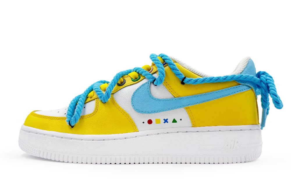 Nike Air Force 1 Low Top Skateboard Shoes Unisex Yellow White Blue