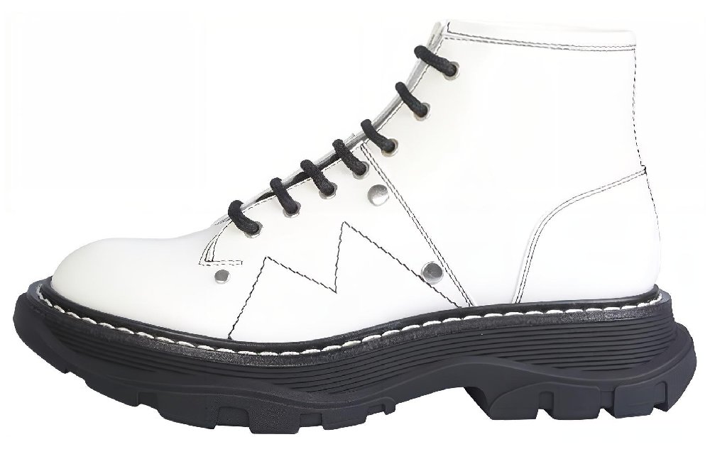 Alexander McQueen Tread Slick Lace Up Boot Ivory Black Women's