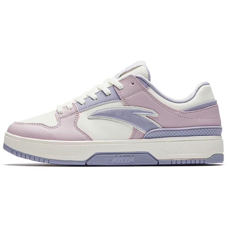 Anta Classic Slip Resistant Abrasion Resistant Low top Skateboard Shoes Women's White Purple Pink