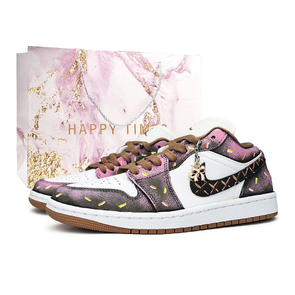 Jordan Air Jordan 1 Candy Cookie Abrasion Resistant Low Top Vintage Basketball Shoes Unisex Pink Brown