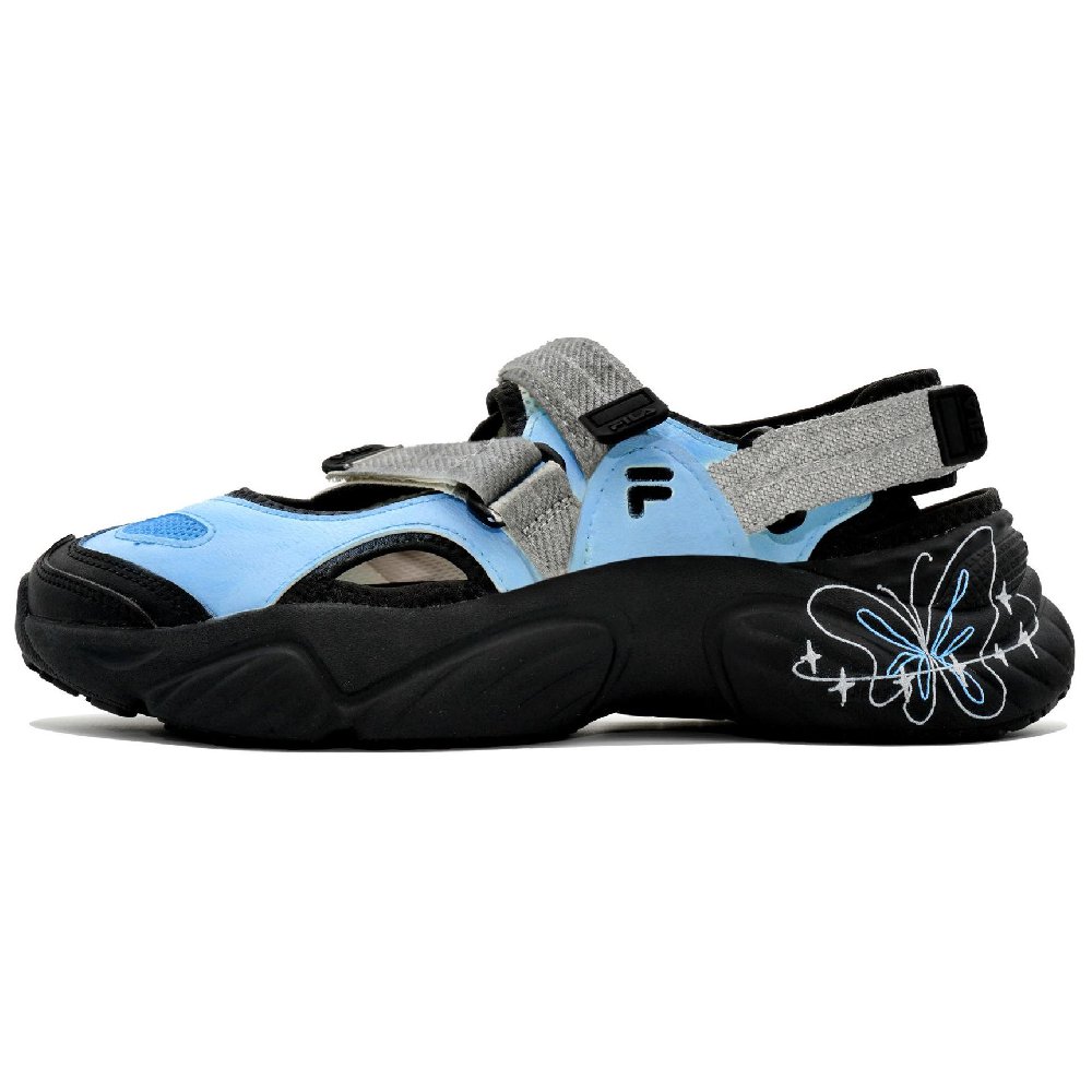 FILA FUSION Conch Ten Thousand Flowers Dance Silver Wings Blue Butterfly Beach Sandals Women's Blue