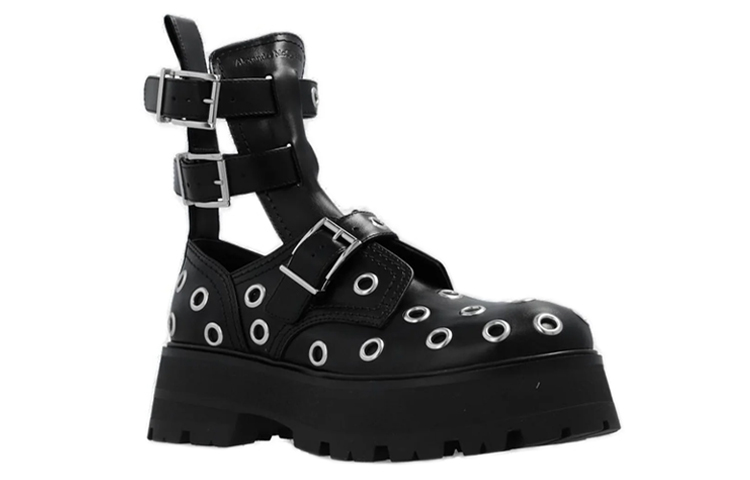 Alexander McQueen Eyelet Detailed Strappy Boots Women's
