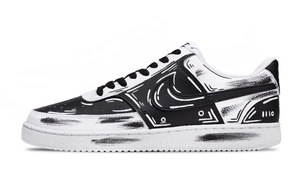 Nike Court Vision 1 Low Top Skateboard Shoes Unisex Black White