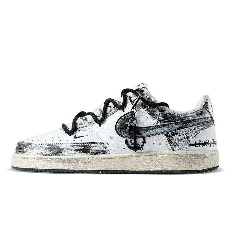 Nike Court Vision Low Anti-Slip Wear-Resistant Low-Top Skateboard Shoes Women's Black White