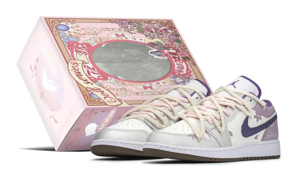 Jordan Air Jordan 1 Shock Absorbers Slip Resistant Low top Vintage Basketball Shoes GS Lilac Silver