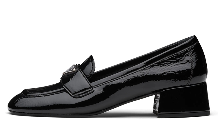 PRADA Triangle Logo Patent Leather Shoes 'Black' Women's