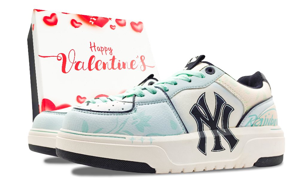 MLB Chunky Liner Wear-Resistant Height Increasing Low-Top Skateboard Shoes Unisex White Blue