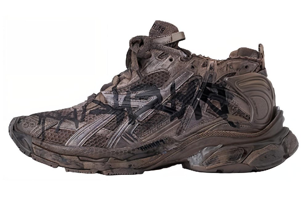 Balenciaga Runner Graffiti Low Top Casual Shoes Men's Gray Brown