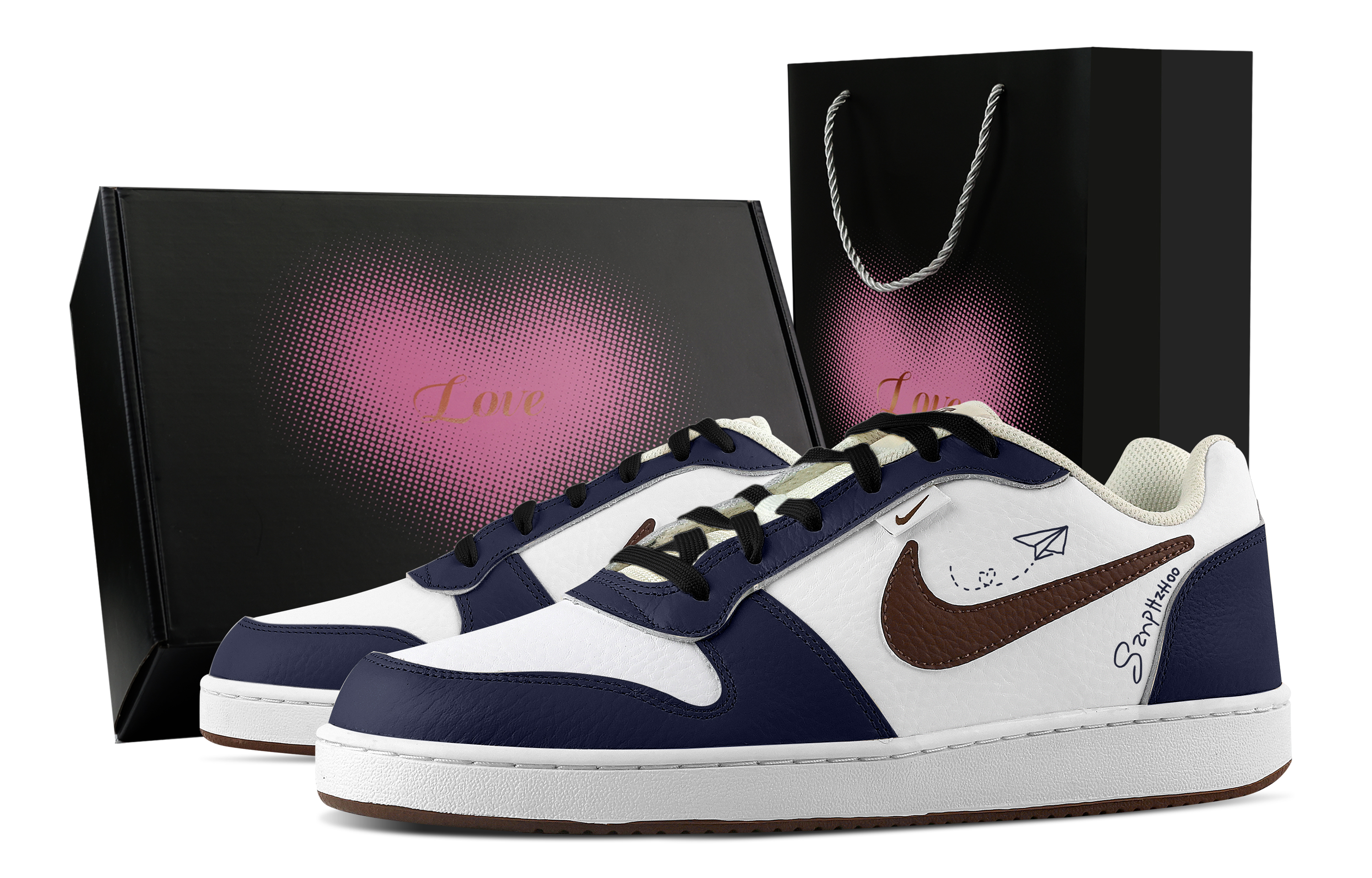 Nike EBERNON Kite Journey, Heart Box Abrasion Resistant Low top Skateboard Shoes Men's Dark Blue