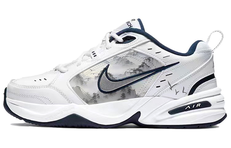 Nike Air Monarch 4 Anti-Slip Wear-Resistant Low-Top Chunky Sneakers Unisex Blue White