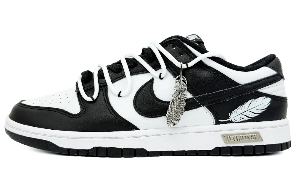 Nike Dunk SuiXin Feather Hand-Drawn Coverage Cushioning Wear-Resistant Low-Top Skateboard Shoes Men's Black White