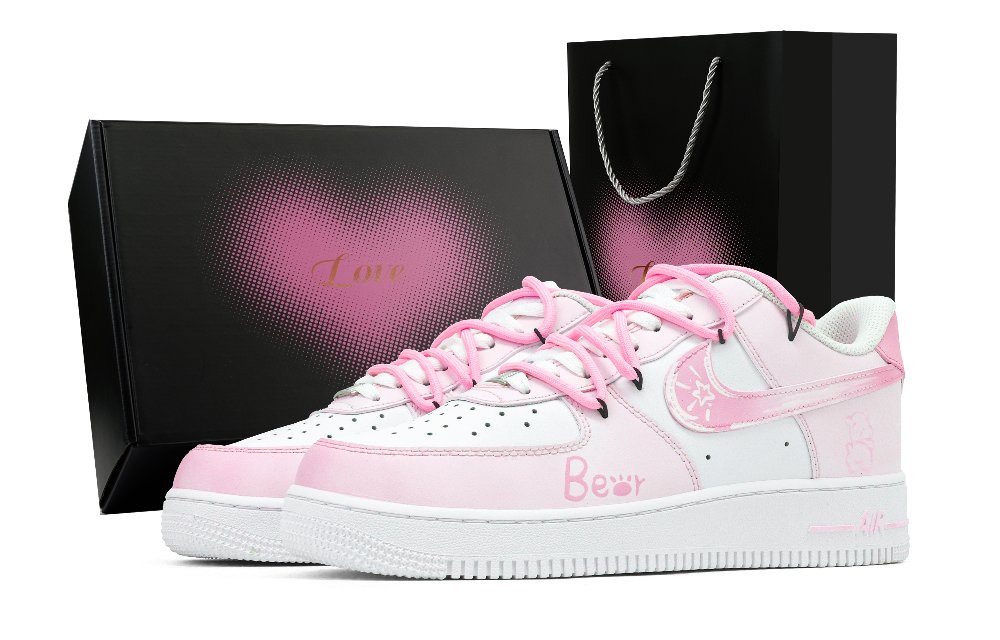 Nike Air Force 1 Air Force 1, Sweetheart Pink Bear Anti Slip Wear Resistant Low Top Skateboard Shoes Unisex Pink