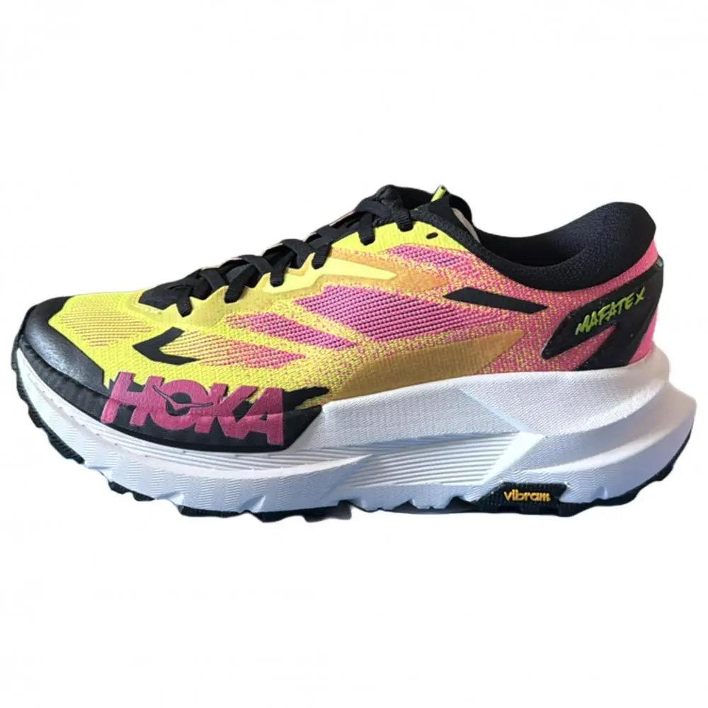 HOKA ONE ONE Mafate X Breathable And Lightweight Running Shoes Men's Pink Yellow
