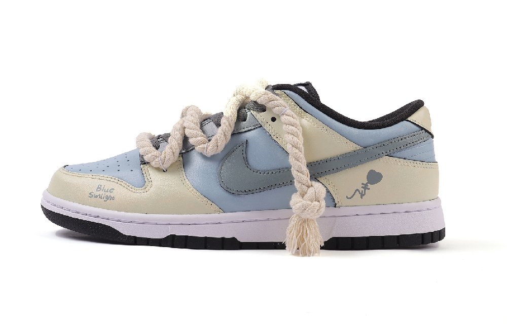 Nike Dunk Low Low-Top Skateboard Shoes Men's Beige Blue Black