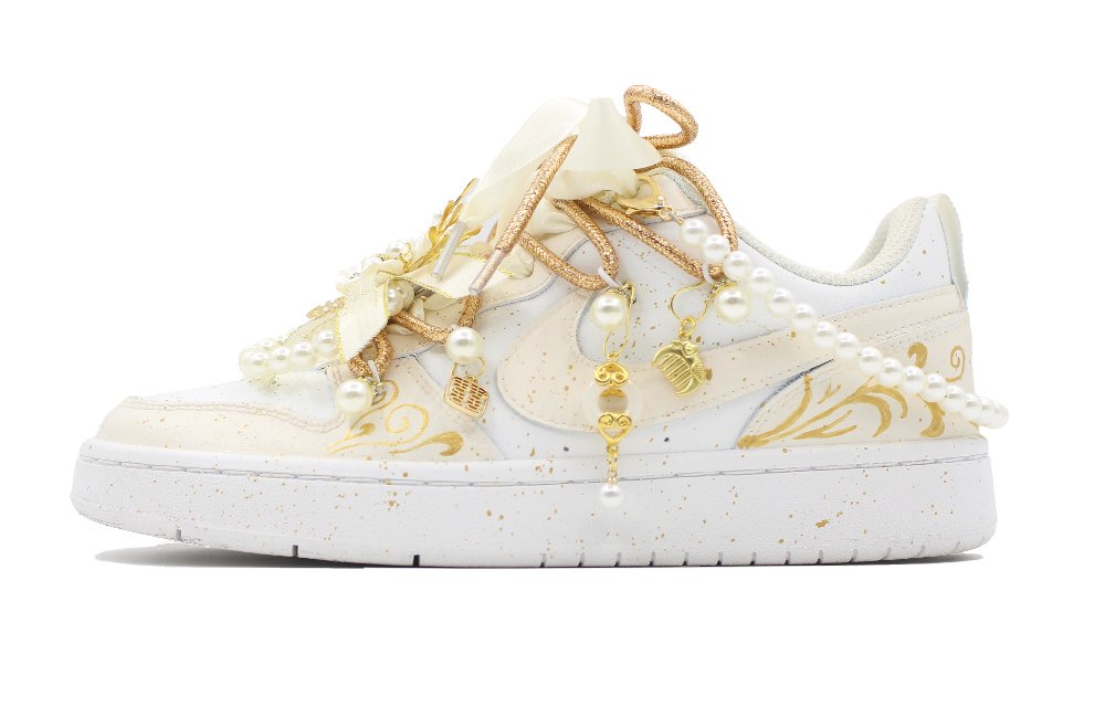 Nike Court Borough Anti Slip Wear Resistant Low Top Skateboard Shoes Women's White Gold