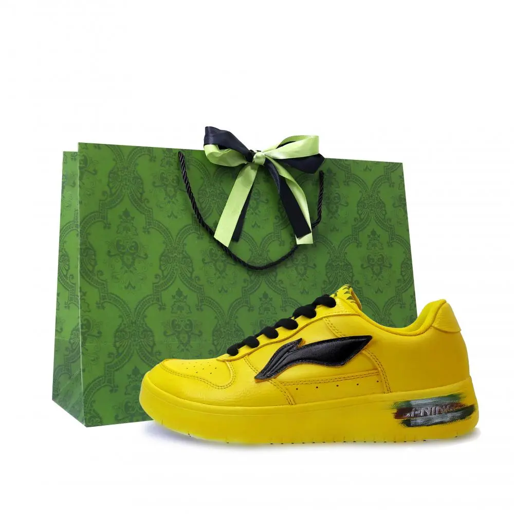 LiNing Pontoon Boats Abrasion Resistant, Lightweight, And Breathable Low Top Skateboard Shoes Unisex Yellow Black