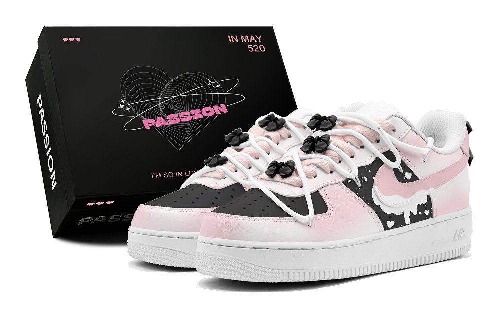 Nike Air Force 1 Romantic, Strawberry Oreo, Deconstructed Design Slip Resistant Low Top Skateboard Shoes GS Black Pink