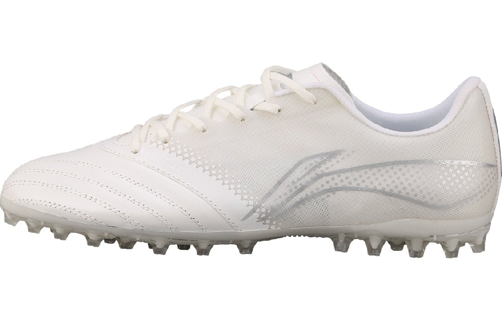 LiNing Iron TF Turf Firm Ground, Artificial Ground Shock Absorbers Soccer Shoes Men's White Silver