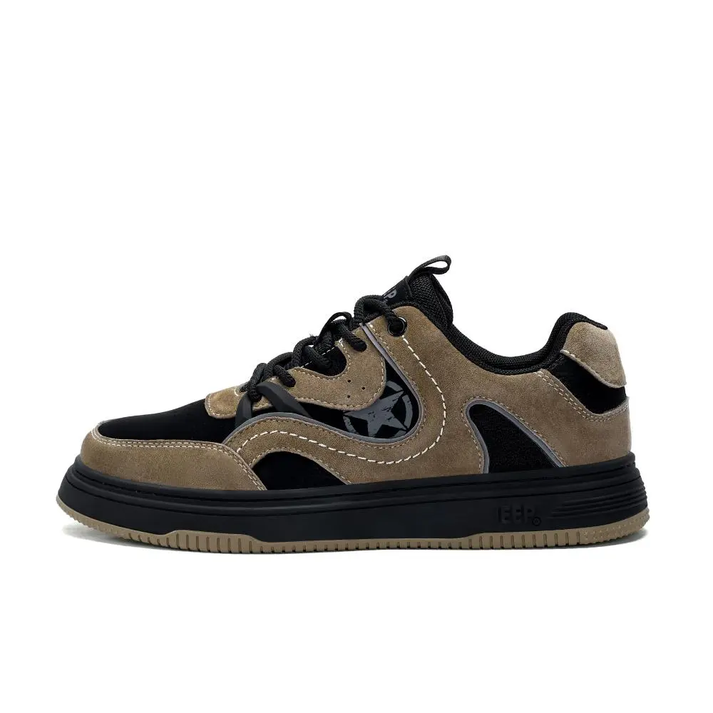 JEEP SPIRIT Abrasion Resistant Lightweight Height Increasing Breathable Low top Skateboard Shoes Men's Cuba Brown