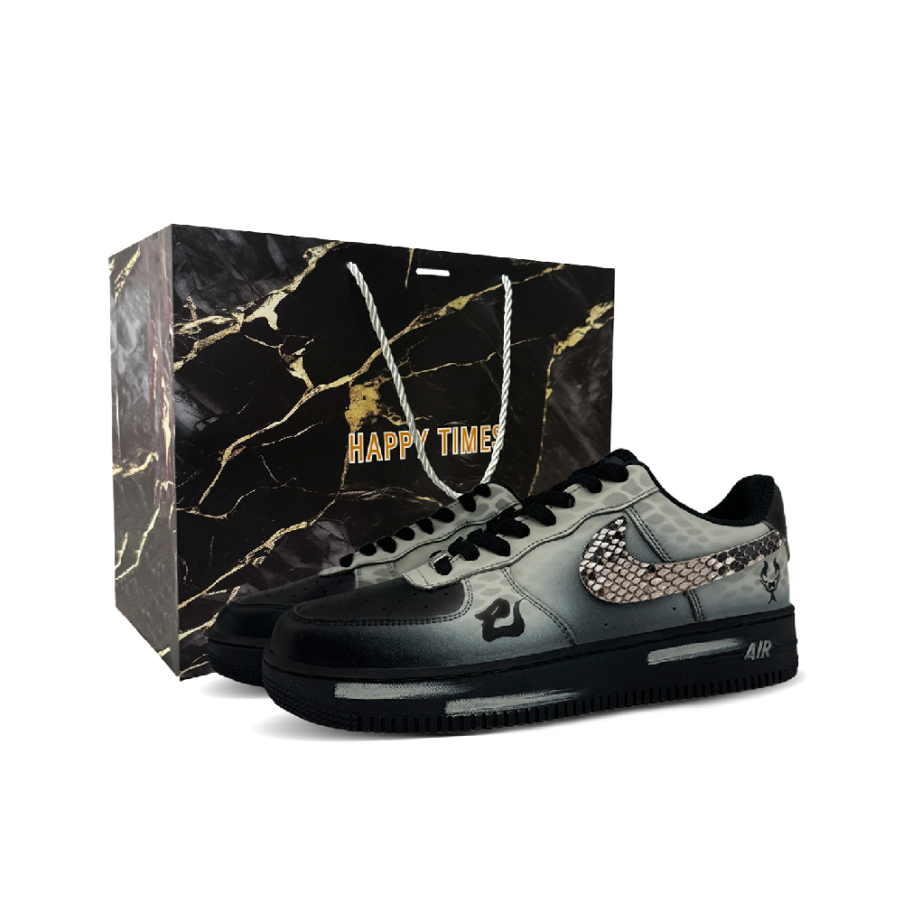 Nike Air Force 1 Snake Shadow Anti Slip Wear Resistant Low Top Skateboard Shoes Unisex Black