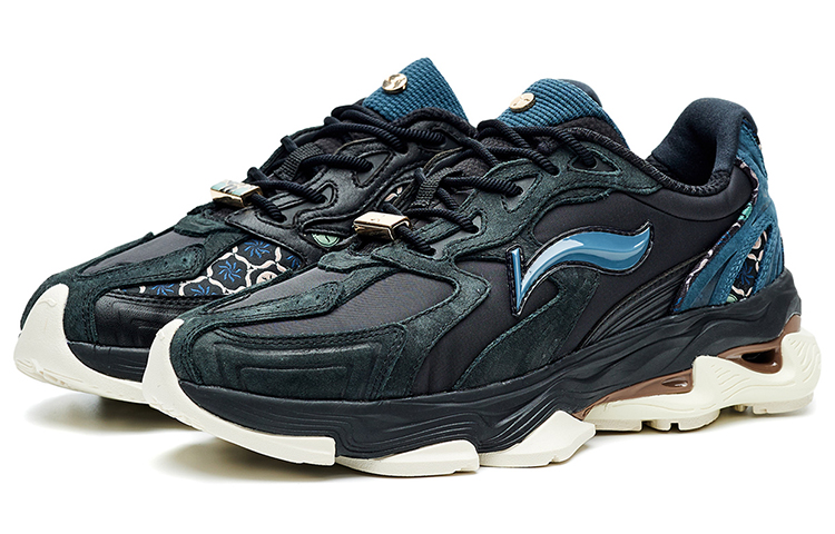 LI-NING 1990 Cushioning Anti-Slip And Wear-Resistant Low-Top Casual Shoes Women's Green Lake Blue