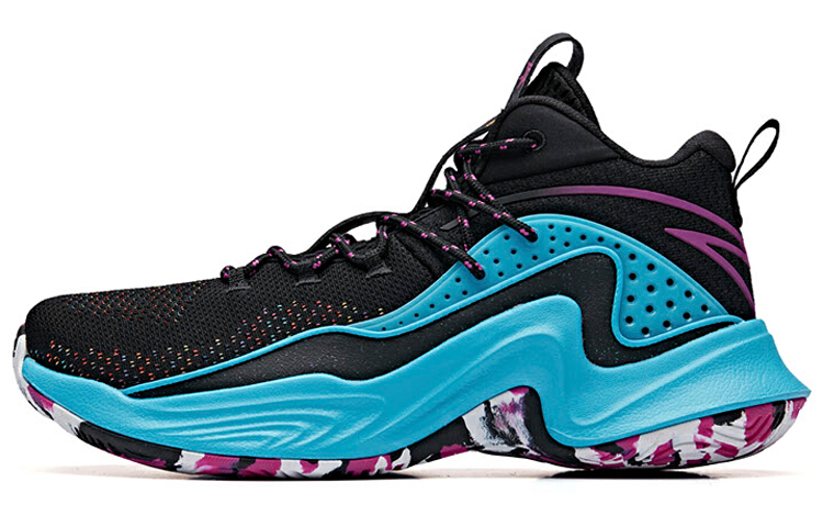 Anta Thompson Series Cushioning Anti-Slip And Wear-Resistant Mid-Top Basketball Shoes Men's Black Blue Purple