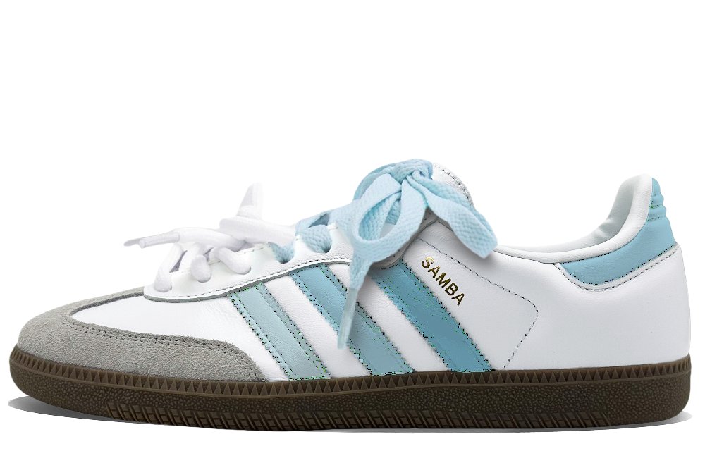 Adidas Originals SAMBA OG Blue Pattern White Tone Abrasion Resistant Low Top Skateboard Shoes Unisex Blue