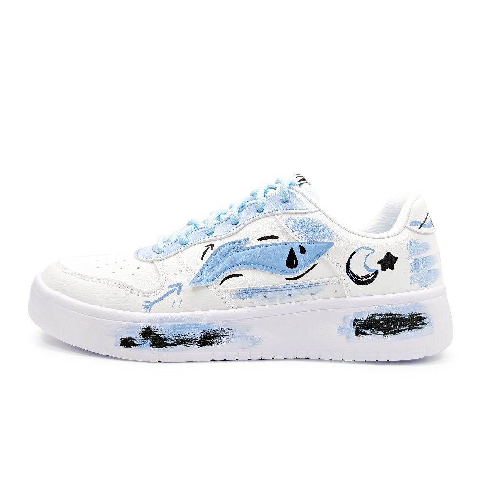LiNing Pontoon Boats Anti Slip And Wear Resistant Height Increasing Low top Skateboard Shoes Unisex White Blue