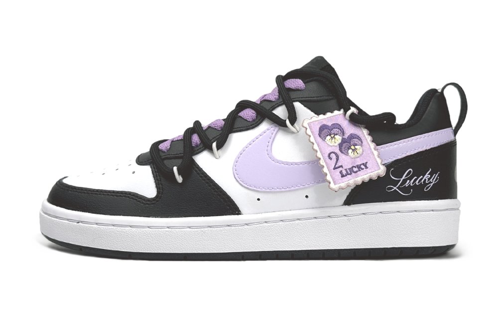 Nike Court Borough Low-Top Skateboard Shoes GS Black White Purple