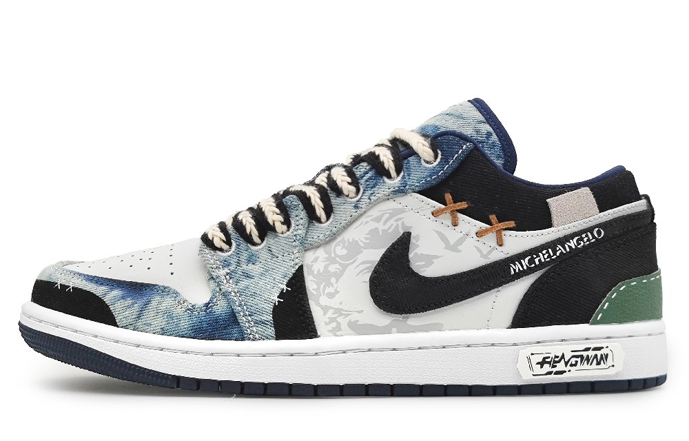 Jordan Air Jordan 1 Cushioning Anti-Slip And Wear-Resistant Low-Top Vintage Basketball Shoes Men's Blue Black