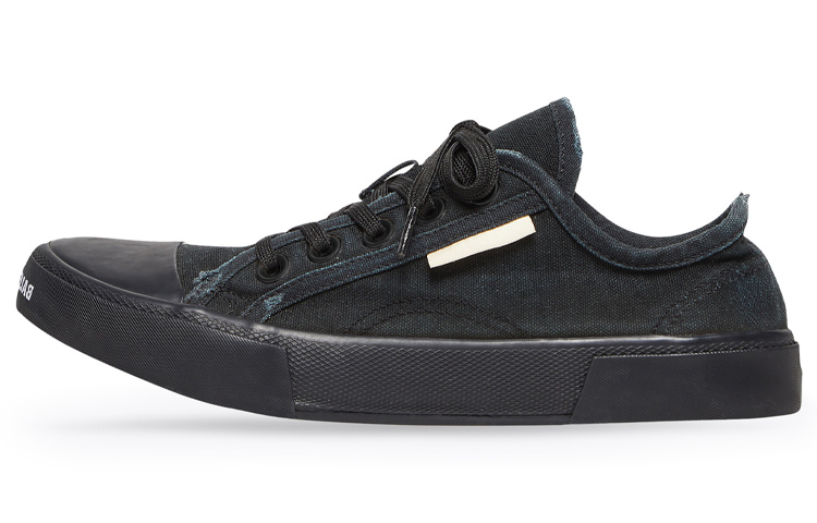 Balenciaga Paris Low Top Sneakers 'Black Destroyed Cotton And Black Rubber'