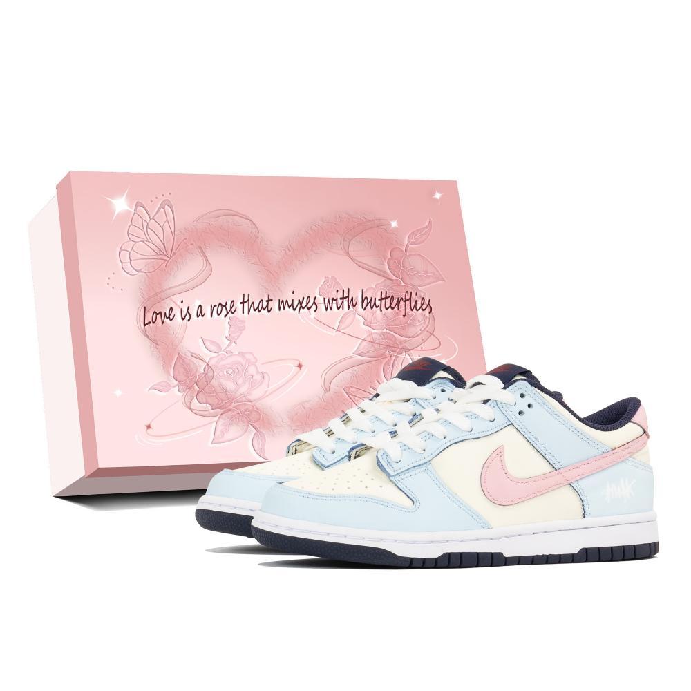 Nike Dunk Low Triple Coated Laboratory Anti-Slip Wear-Resistant Low-Top Skateboard Shoes GS Blue Beige Pink