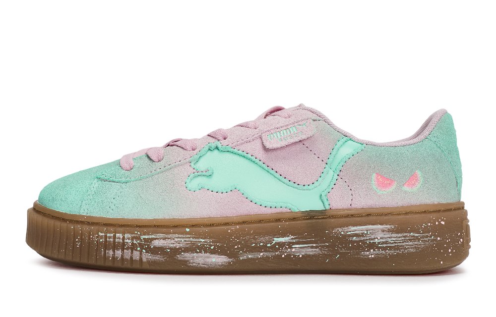 PUMA Suede Platform Iced Guava Abrasion Resistant Low Top Skateboard Shoes Women's Pink Green Brown