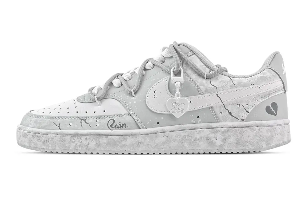 Nike Court Vision Drizzle Crushed Heart Abrasion Resistant Low top Skateboard Shoes Men's Light Gray
