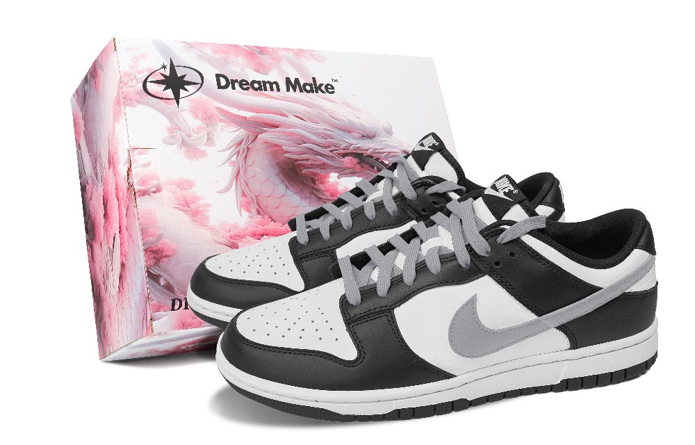 Nike Dunk Vermilion Ink-Pink Box Slip-Resistant Cushioning Wear-Resistant Low-Top Skateboard Shoes Unisex Gray