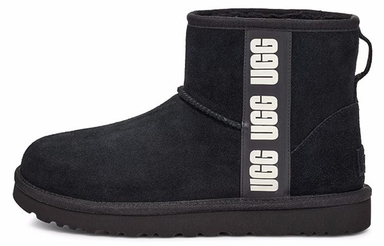 UGG Classic Mini Side Logo Boot Black White Women's