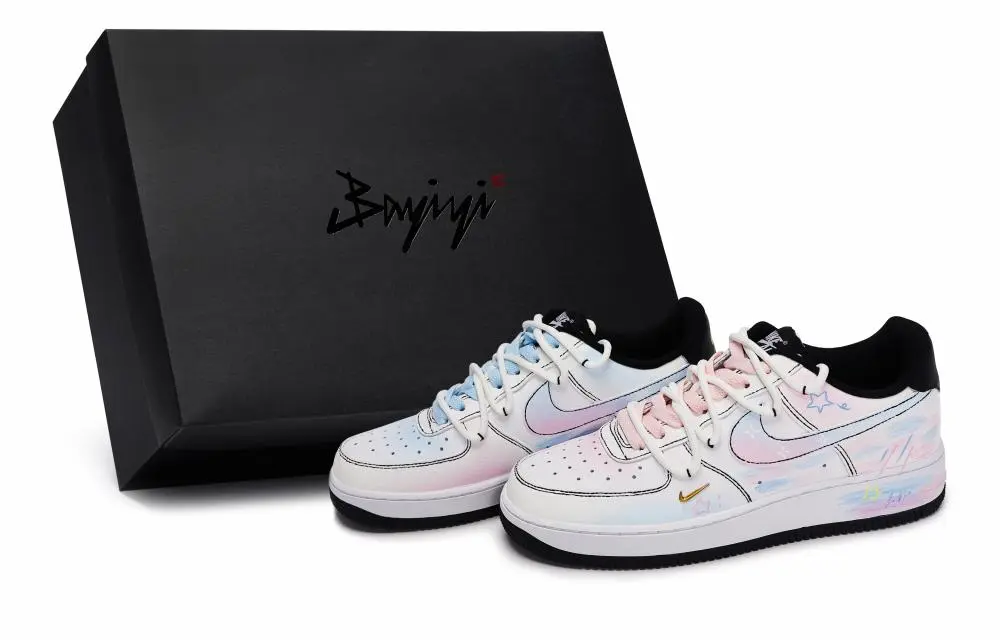 Nike Air Force 1 Skateboard Shoes Women's Low top Black/White/Pink/Blue
