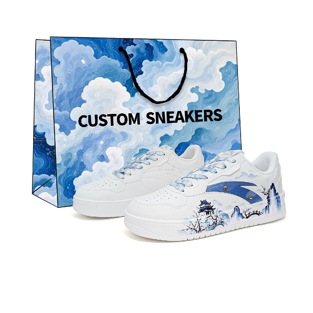 Anta Relaxed Lightweight And Breathable Low Top Skateboard Shoes Unisex White Blue