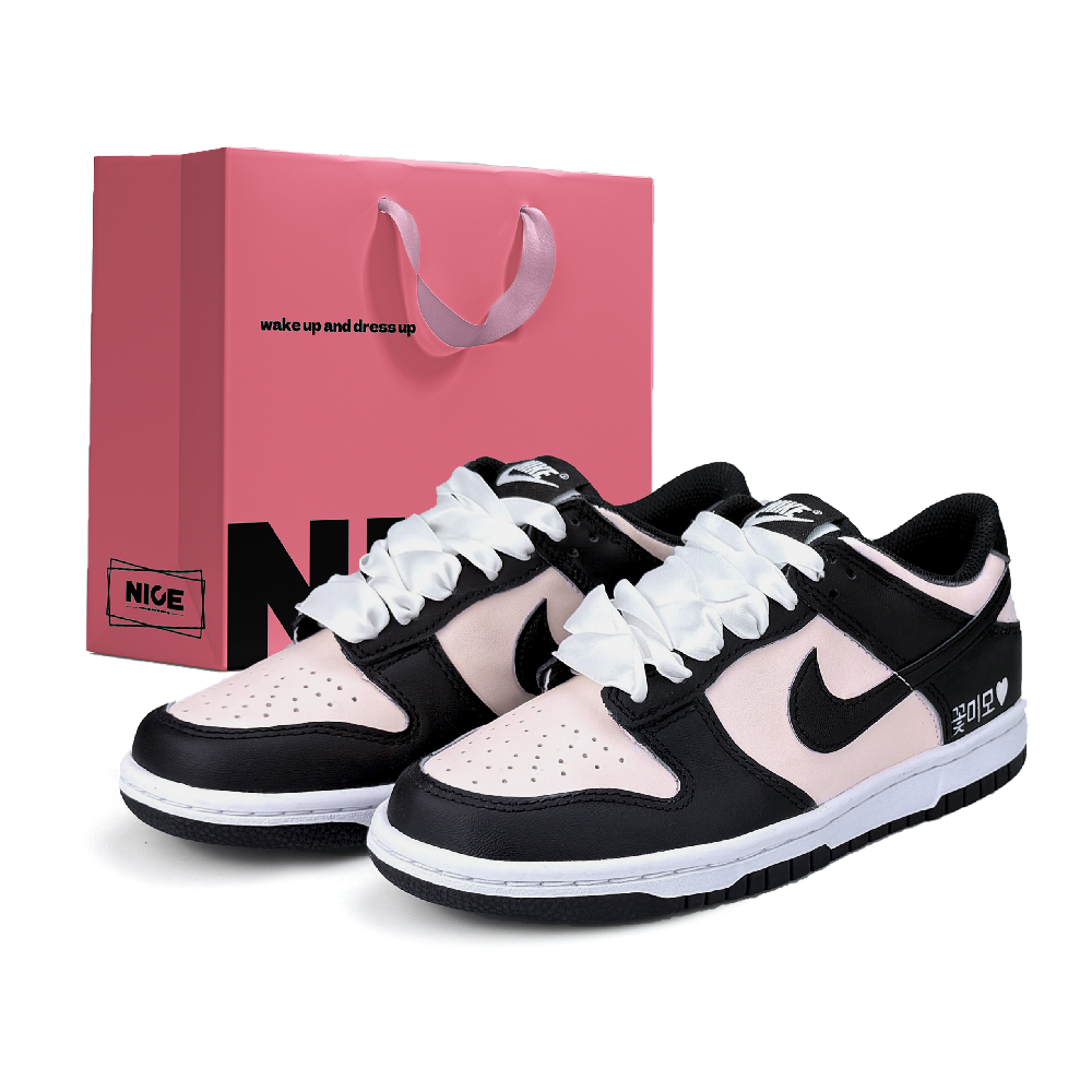 Nike Dunk Abrasion Resistant Low Top Skateboard Shoes Unisex Black Pink