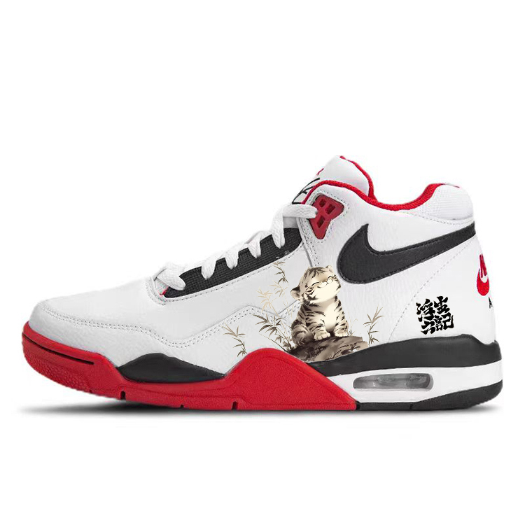 Nike Flight Legacy Anti-Slip Wear-Resistant Mid-Top Vintage Basketball Shoes Men's Red White