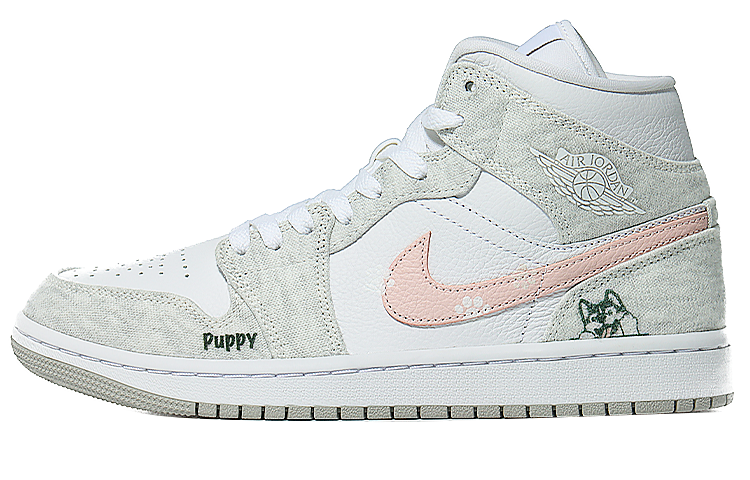 Jordan Air Jordan 1 Mid Top Vintage Basketball Shoes Women's White Gray Pink