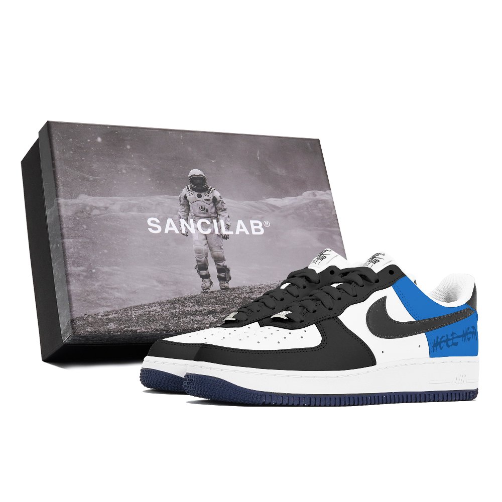 Nike Air Force 1 Non-slip Lightweight Low-Top Skateboard Shoes Men's Black White Blue