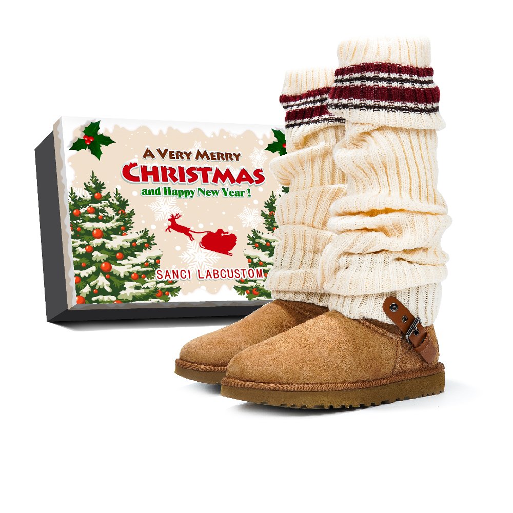 UGG CLASSIC MINI Short Snow Boots Women's Brown White Red Box